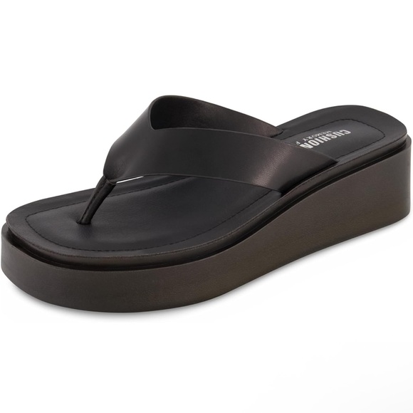 Women's Pippin thong platform sandal with +Memory Foam - Cushionaire Black sz 9 - Picture 1 of 13
